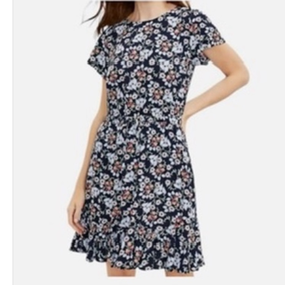 LOFT Vivid Navy Blue Floral Midi Dress - So striking!  Size Medium - Picture 4 of 11